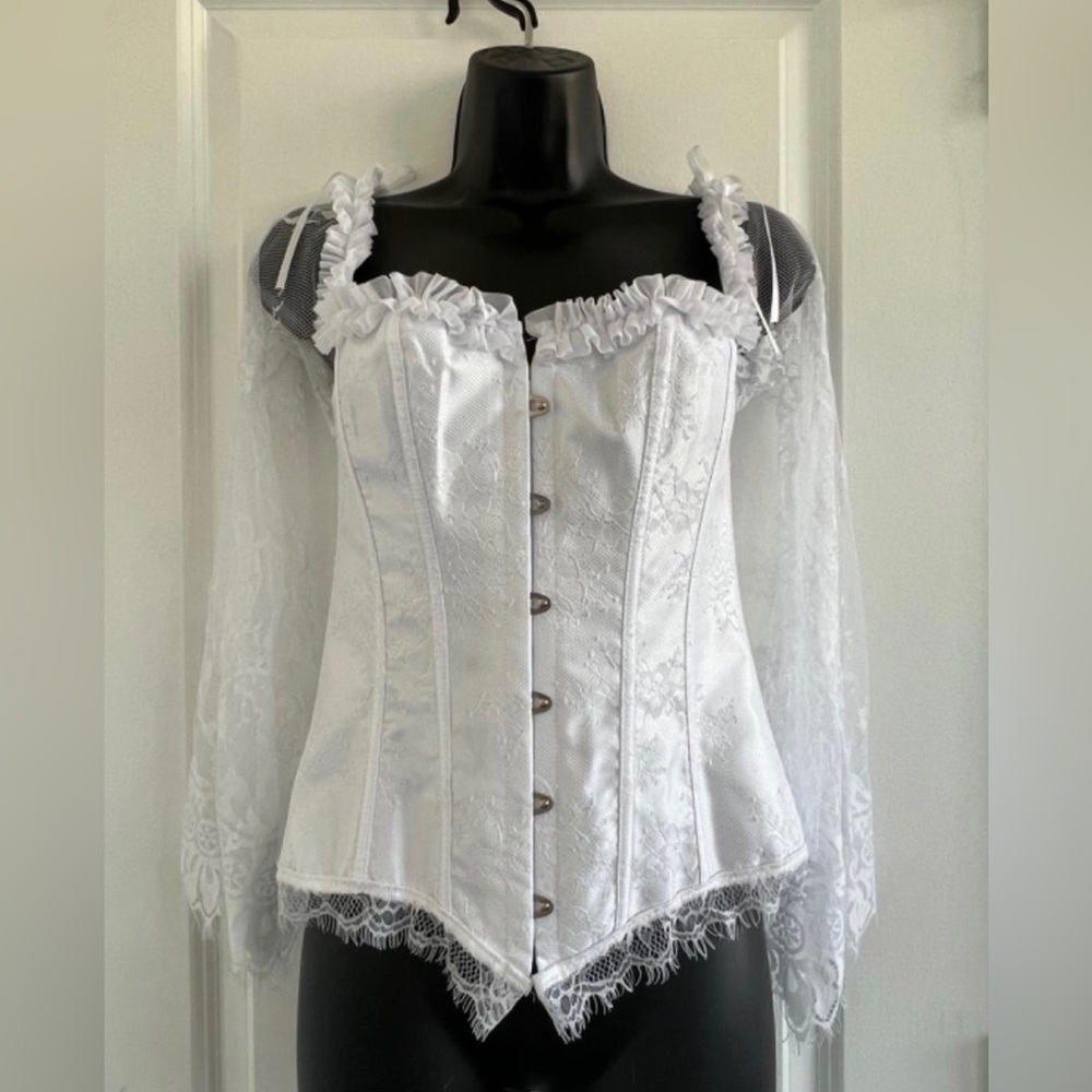 A long sleeve white corset